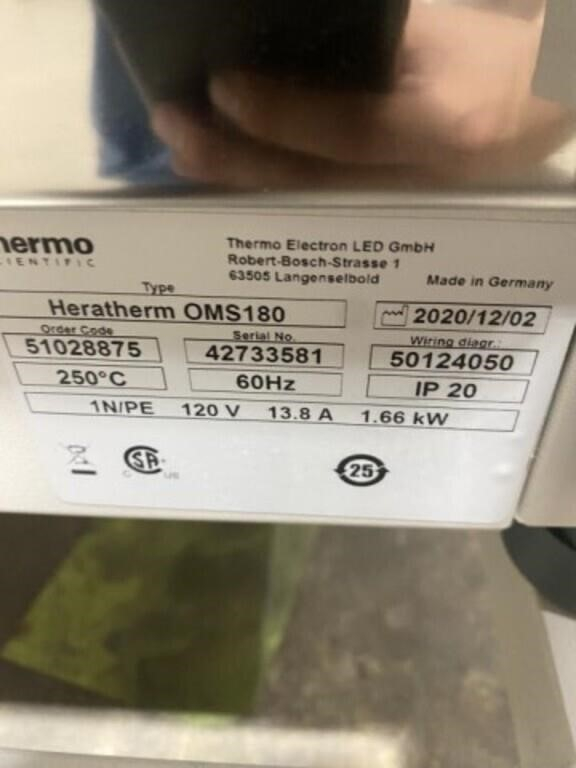 Thermo Scientific 51028875 Heratherm OMS180 Laboratory Convection Oven; SN:42733581, photo 5 of 5