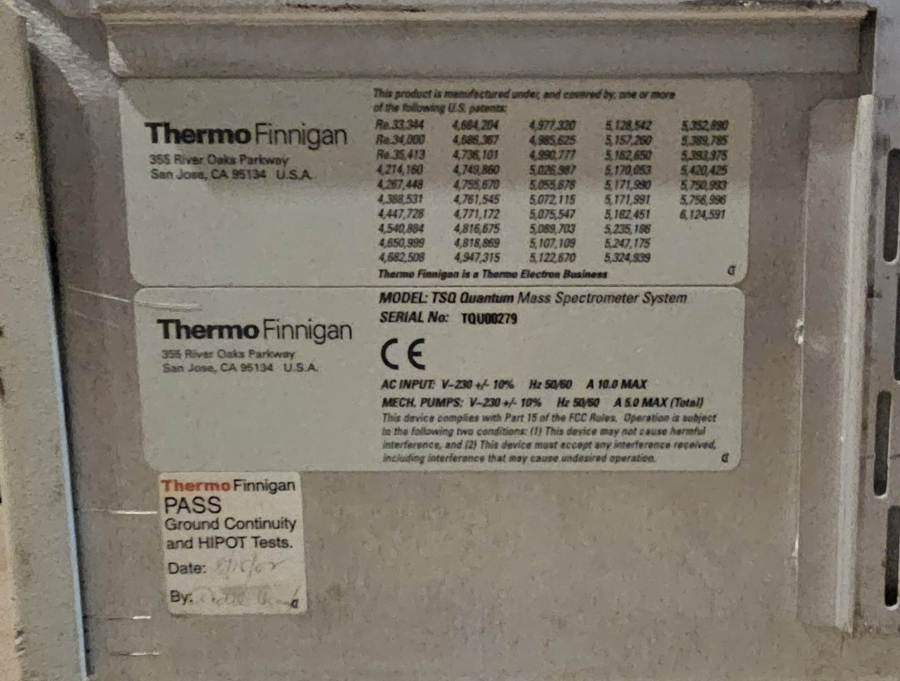 Thermo Finnigan TSQ Quantum Mass Spectrometer FOR PARTS/REPAIR; SN:TSQU00279, photo 17 of 20