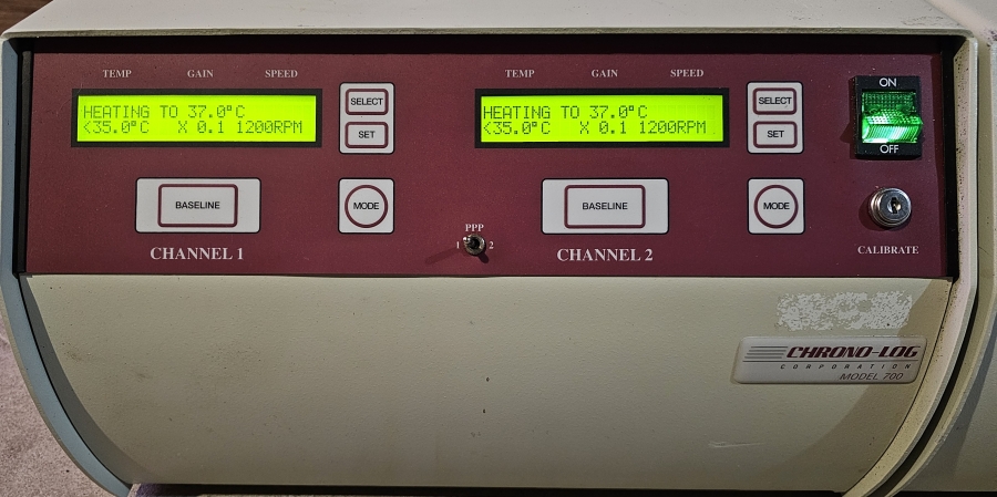 Chrono-Log Corporation 4ch PAIR Model 700 (ch 1+2) & 700-X (ch 3+4) Aggregometer; SN:2130111-1, photo 22 of 39