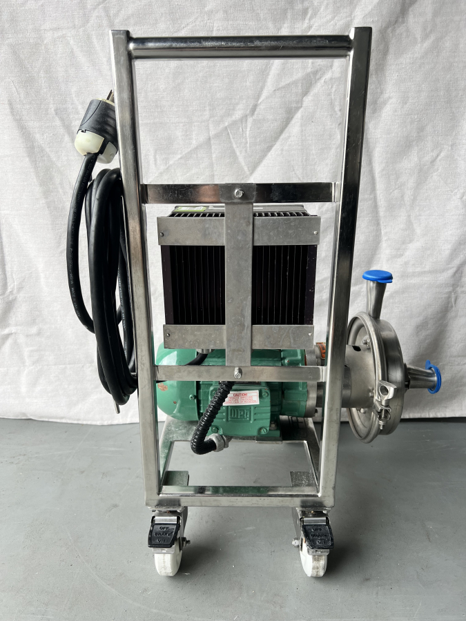 Green AC Tech M1220E Intelligent Drive, WEG 3500 RPM Motor, Tri-Clover SS Centrifugal Pump Head & cart; SN:020530738, photo 2 of 14