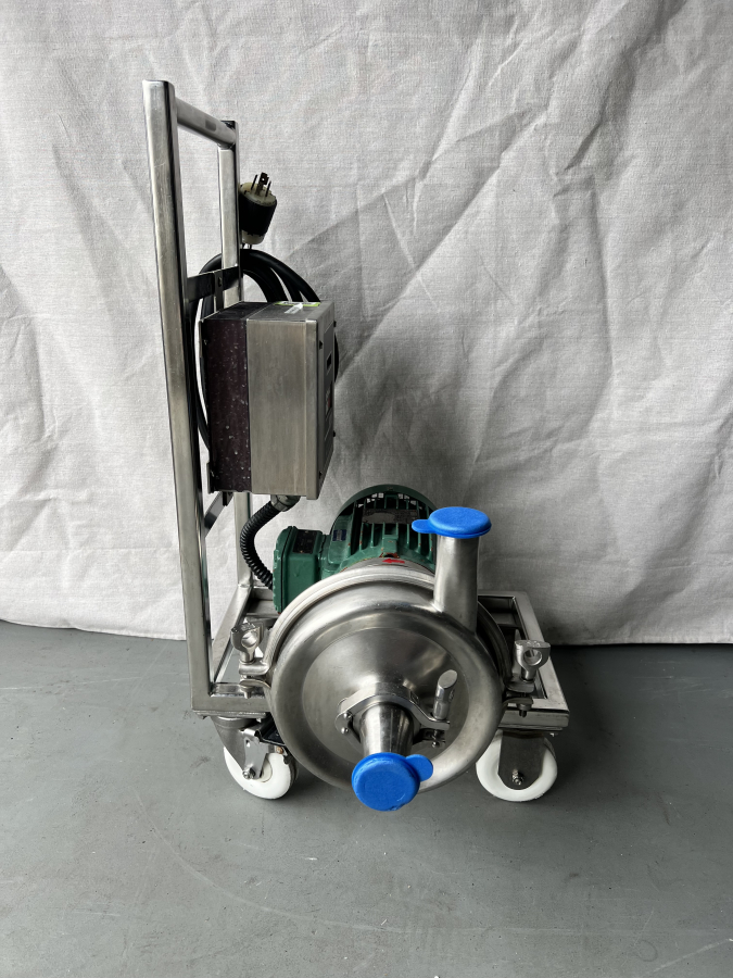 Green AC Tech M1220E Intelligent Drive, WEG 3500 RPM Motor, Tri-Clover SS Centrifugal Pump Head & cart; SN:020530738, photo 9 of 14
