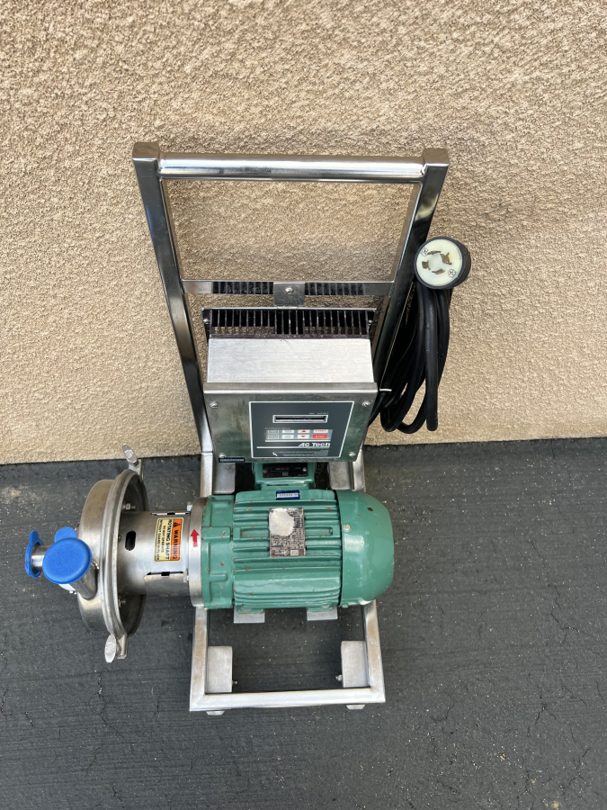 Green AC Tech M1220E Intelligent Drive, WEG 3500 RPM Motor, Tri-Clover SS Centrifugal Pump Head & cart; SN:020530738, photo 8 of 14