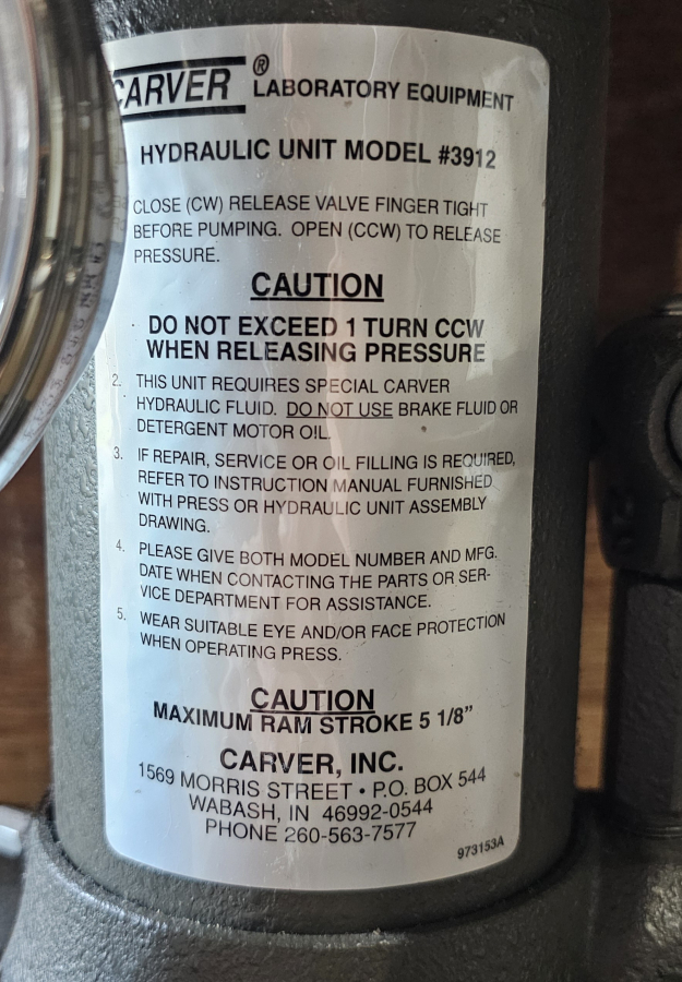 Carver 3850 Bench Top Standard Unheated Press, photo 5 of 19