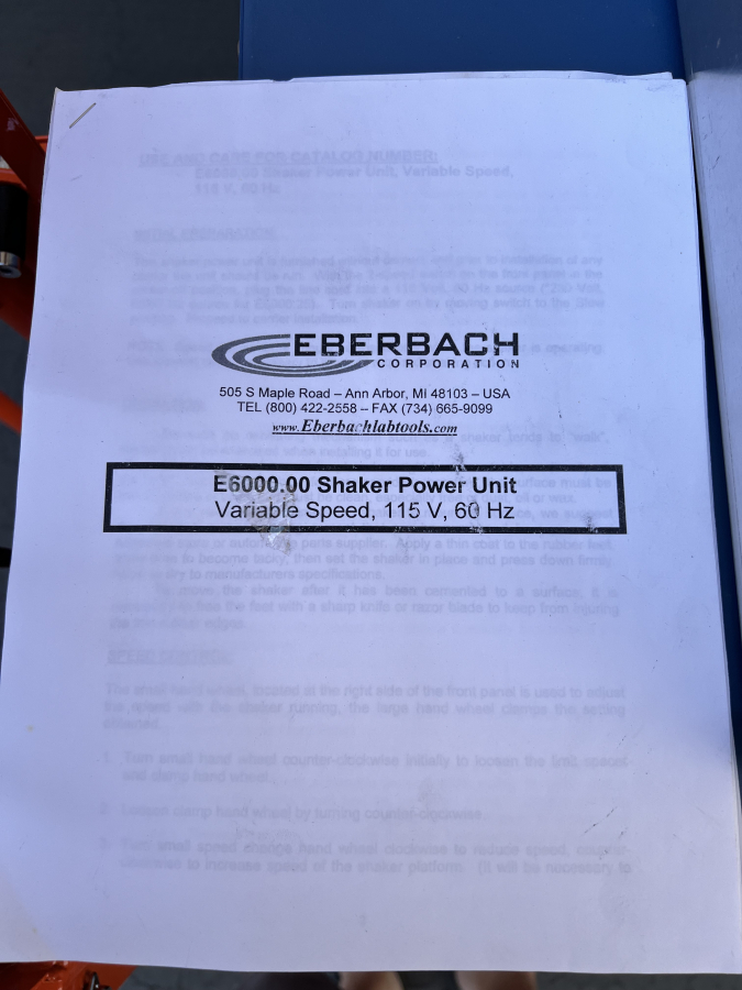 Eberbach E6000-00 Medium-Duty Reciprocal Shaker SN:011515, photo 1 of 8
