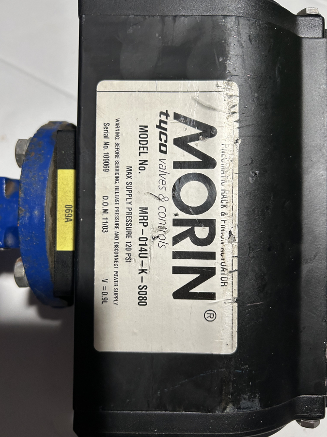 Morin MRP-014U-K-S080 Pneumatic Rack & Pinion Actuator 120 PSI + Keystone AR2 Valve, photo 6 of 6