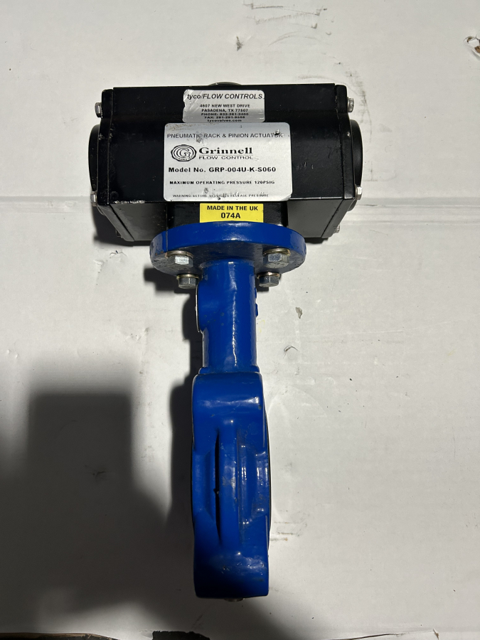 Grinnell Flow Control Pneumatic Rack & Pinion Actuator GRP-004U-K-S060 Series 8000 Butterfly Valve LC-8271-7 Size 2", photo 4 of 5