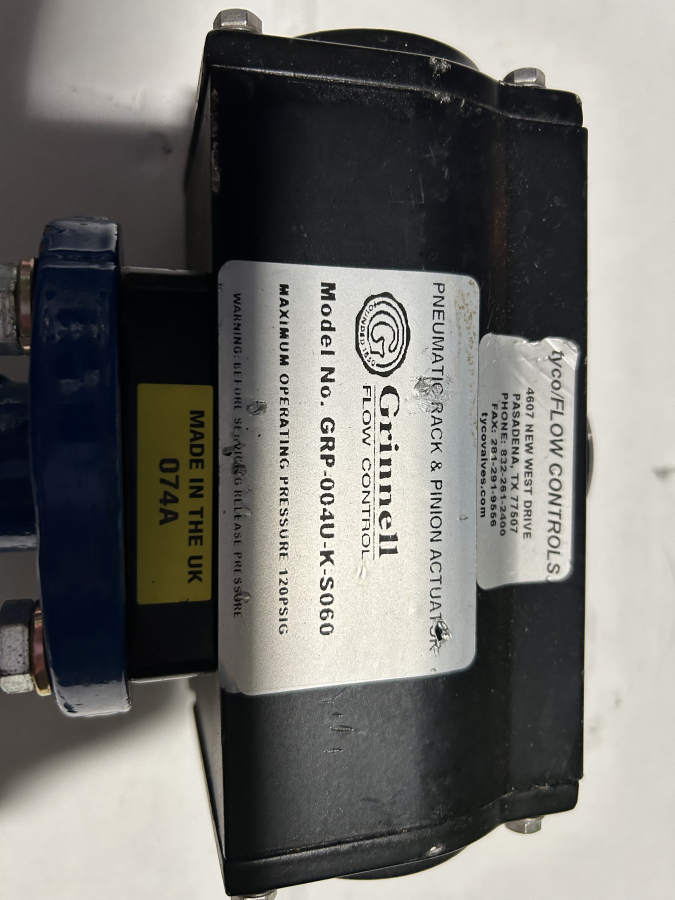 Grinnell Flow Control Pneumatic Rack & Pinion Actuator GRP-004U-K-S060 Series 8000 Butterfly Valve LC-8271-7 Size 2", photo 5 of 5