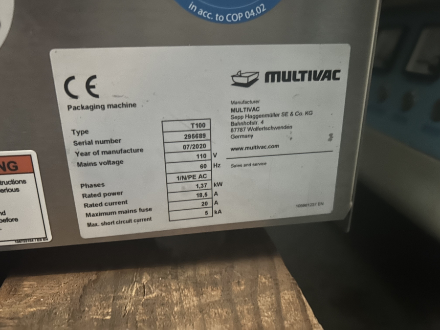 Multivac T100 Tray Sealer; SN:295689, photo 3 of 12