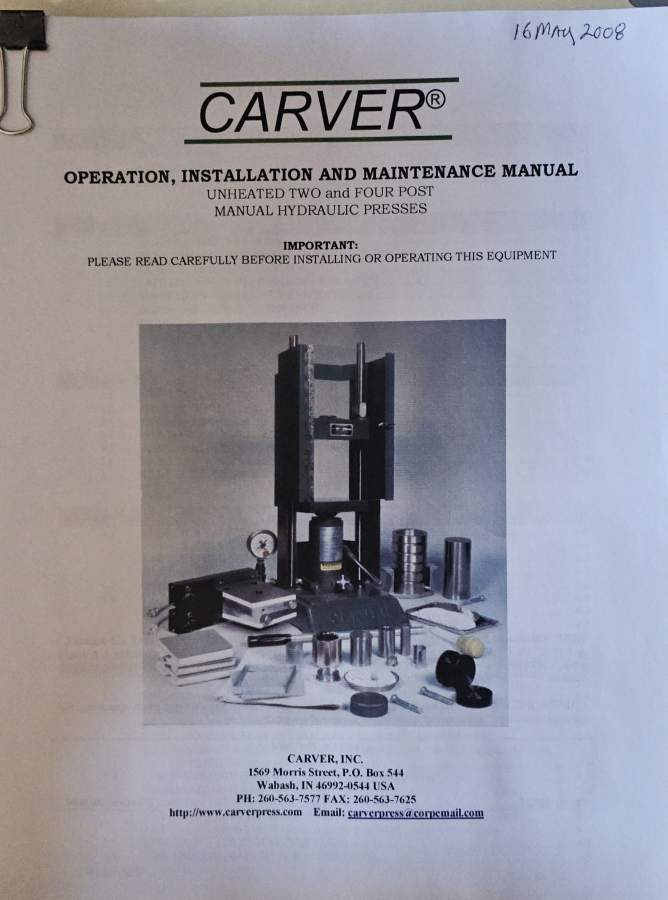 Carver Model C Laboratory Press Hydraulic Hand 12 Ton Bench Top + Tool Box ; SN:29000-385, photo 13 of 25