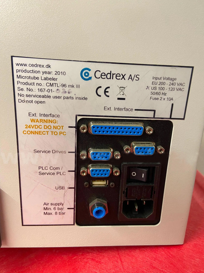 Cedrex CMTL-96 MKIII Microtube Automated Tube Labeler Barcode Printer; SN:167-01-026, photo 4 of 8