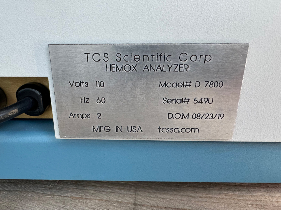 TCS Scientific D7800 Hemox Analyzer; SN:549U, photo 3 of 4