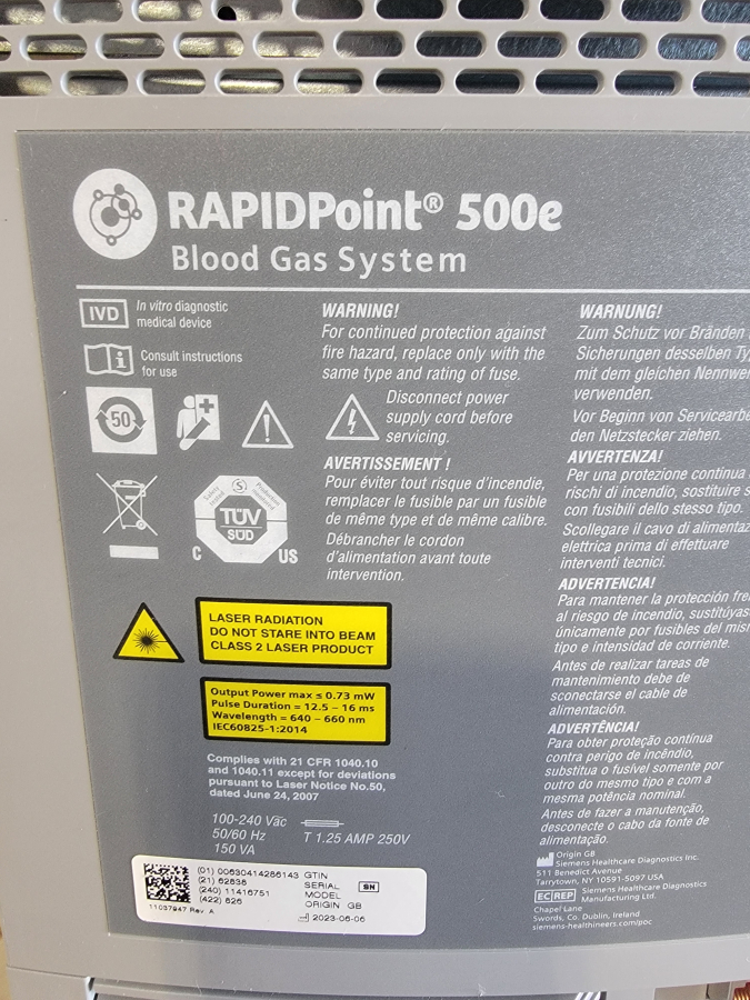 Siemens RAPIDPoint 500e Cartridge-Based Blood Gas Analyzer system, photo 11 of 15