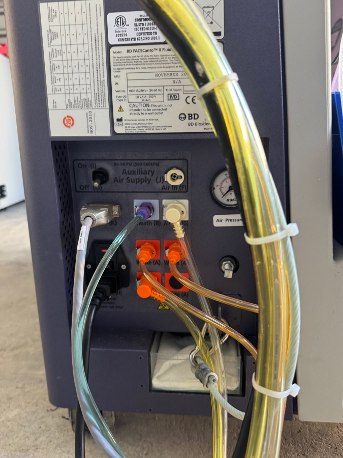 Becton Dickinson BD FACSCanto II Flow Cytometer, blue/red/violet, w/ HTS high throughput sampler, Fluidics Cart & SS Vessel; PN:338962; SN:V96301261, photo 14 of 26