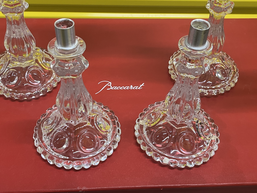 Pair of Baccarat MEDALLION 3 Light Candelabra 3 Bobeche 26 Prisms +xtras, photo 6 of 7