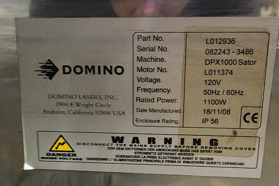 Domino 10mm D320i BCP7 Controler, Laser, DPX1000 L012936 Fume Extractor and printing system , photo 15 of 21