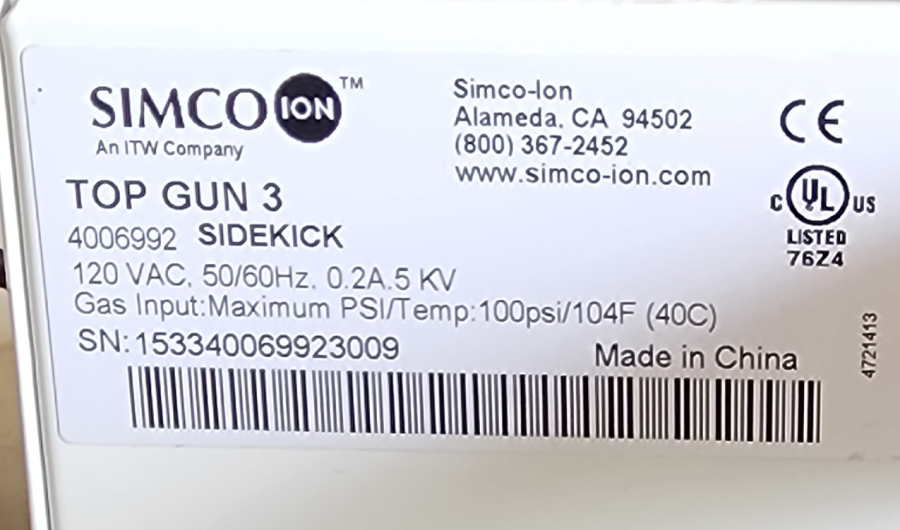Simco-Ion Top Gun 3 Ionizing Air Gun with Sidekick Control Unit & Foot Pedal, photo 7 of 9