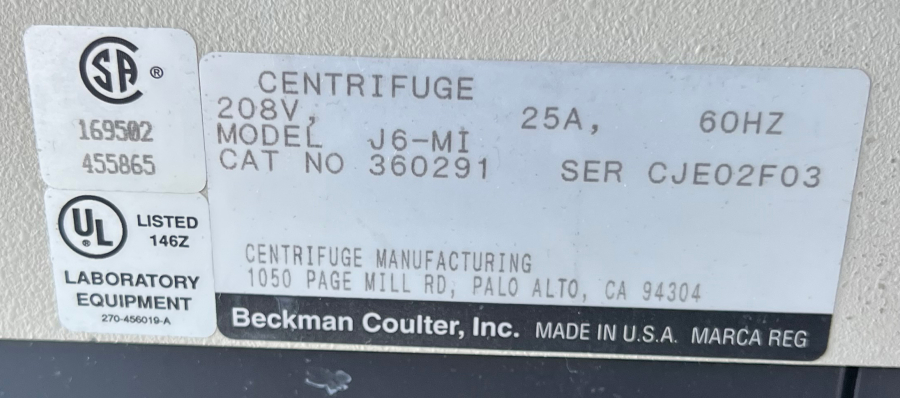Beckman Coulter J6-MI 360291 Centrifuge, Rotor & Buckets; S/N CJE02F03, photo 6 of 9
