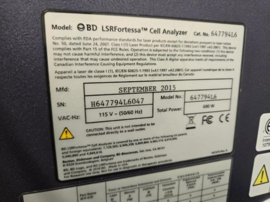 BD Biosciences LSRFortessa 647794L6 Cell Analyzer-Flow Cytometer System, 647701 HTS, HP Z230 Workstation, Fluidics Cart, ONEAC Conditioned PS; Rolling Table, photo 24 of 105